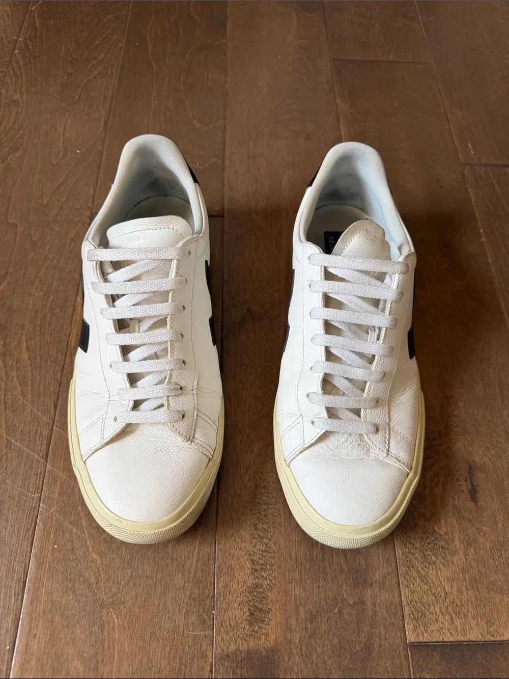 Veja White Leather Low-Top Sneakers with Black V Logo